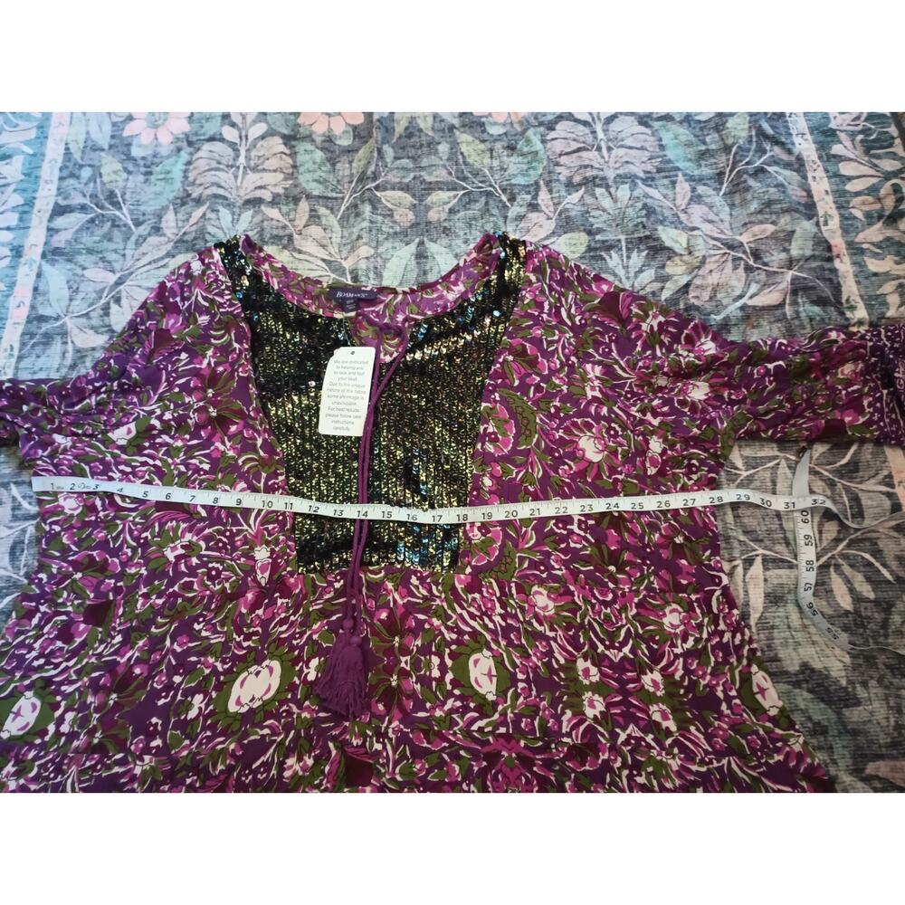 Roamans Womens Bohemian Floral Tunic Top 22W Sequin Flowy Gypsy Island NWT - Picture 10 of 10